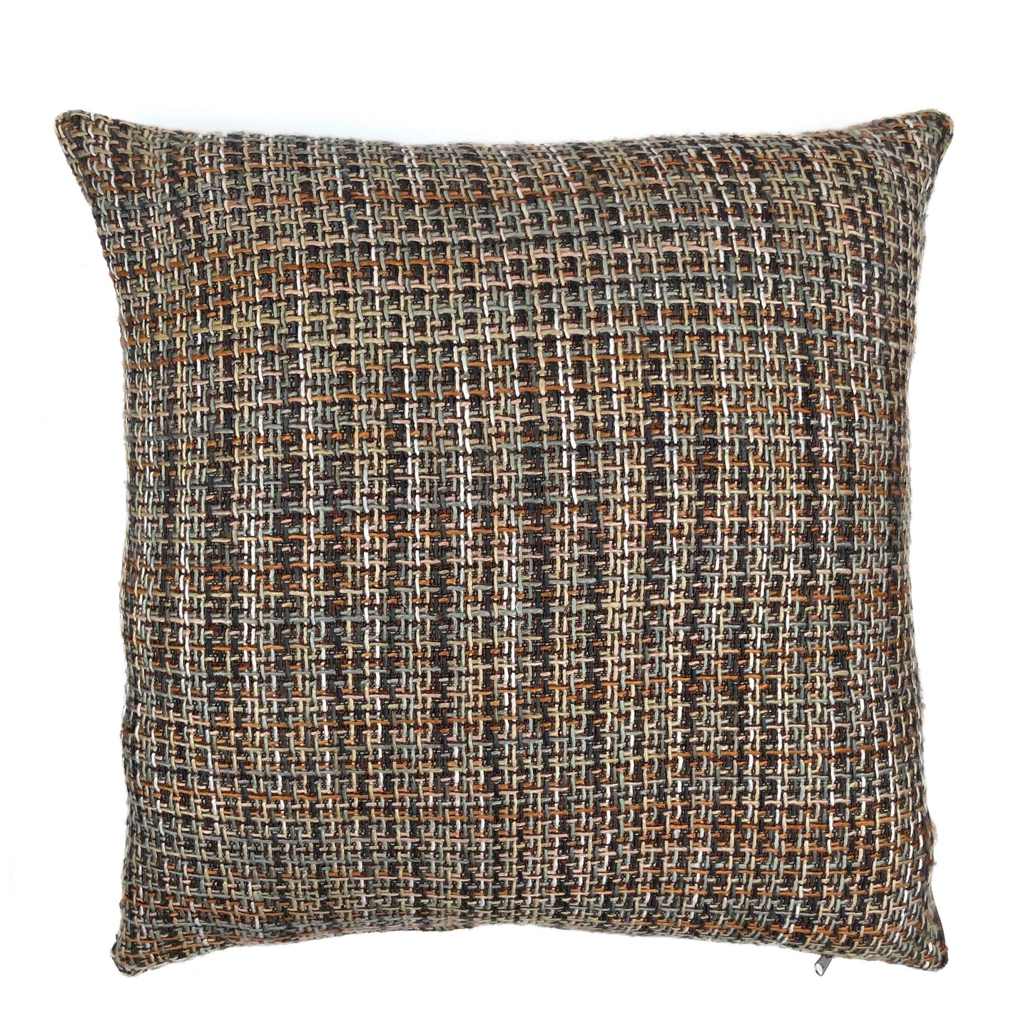 Multi-coloured textured scatter cushion in neutral colors. Viscose, cotton, linen blend fabric 60cm x 60cm