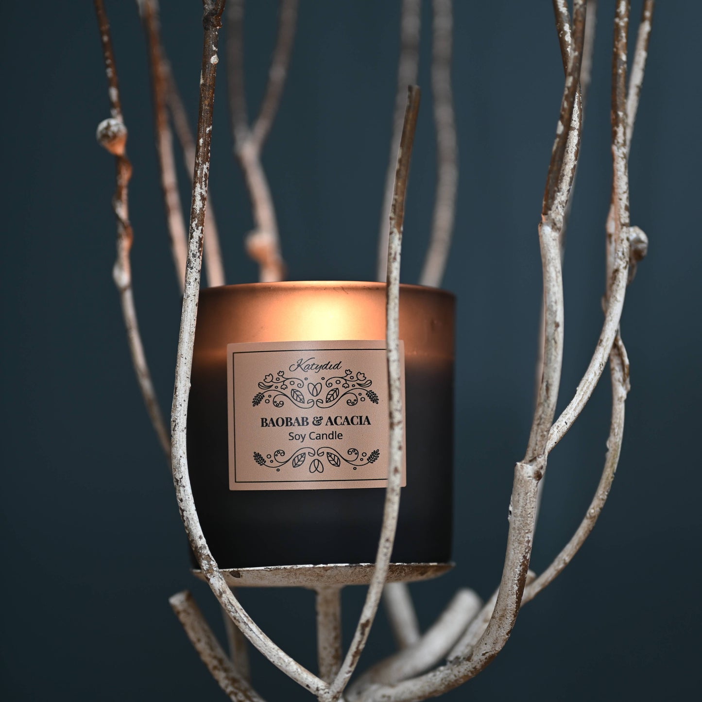 The Baobab & Acacia Candle, earthy richness of the mighty baobab tree intertwined with the delicate, honeyed floral notes of acacia blossoms. Hand poured using natural soy wax