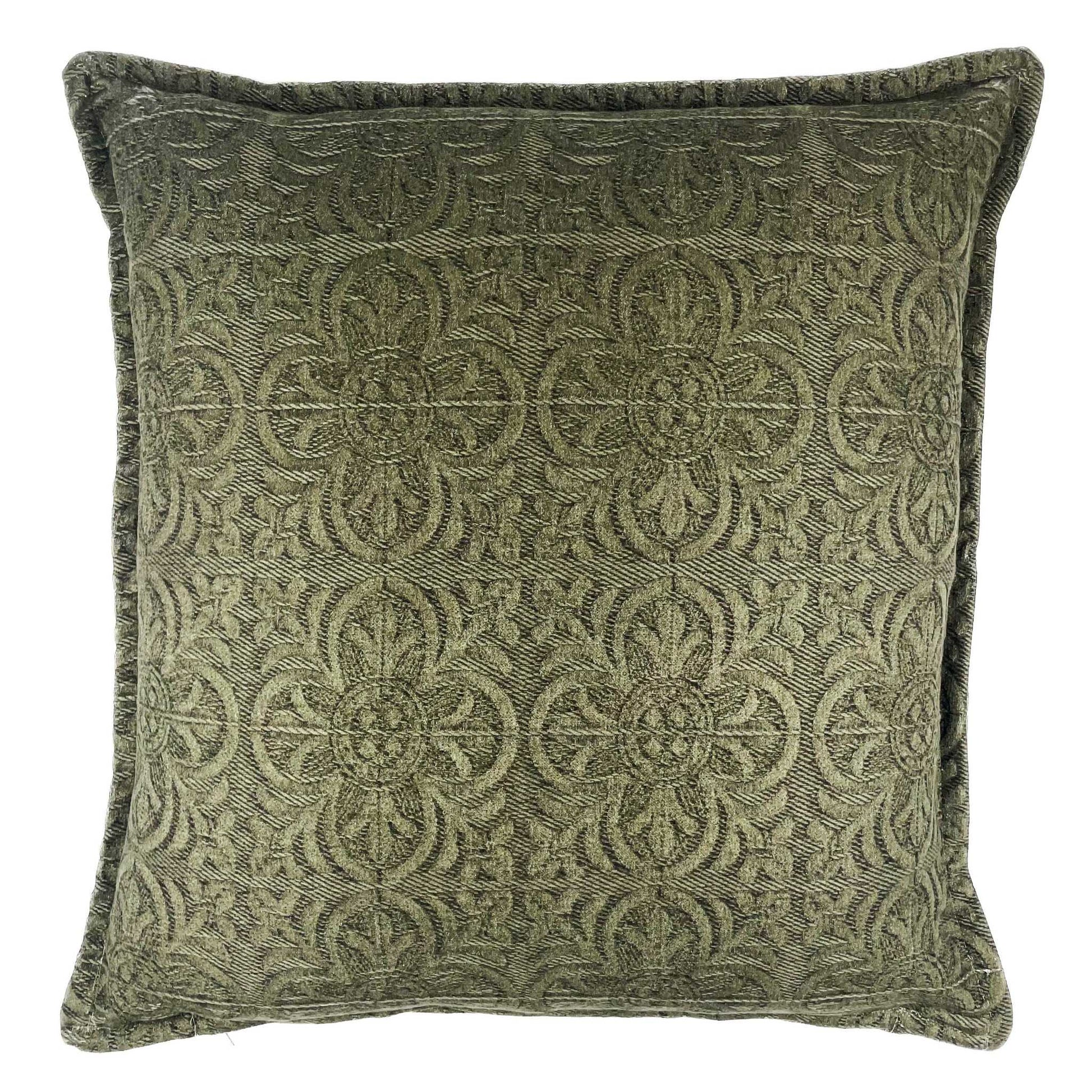 Green patterned pillow on a white background