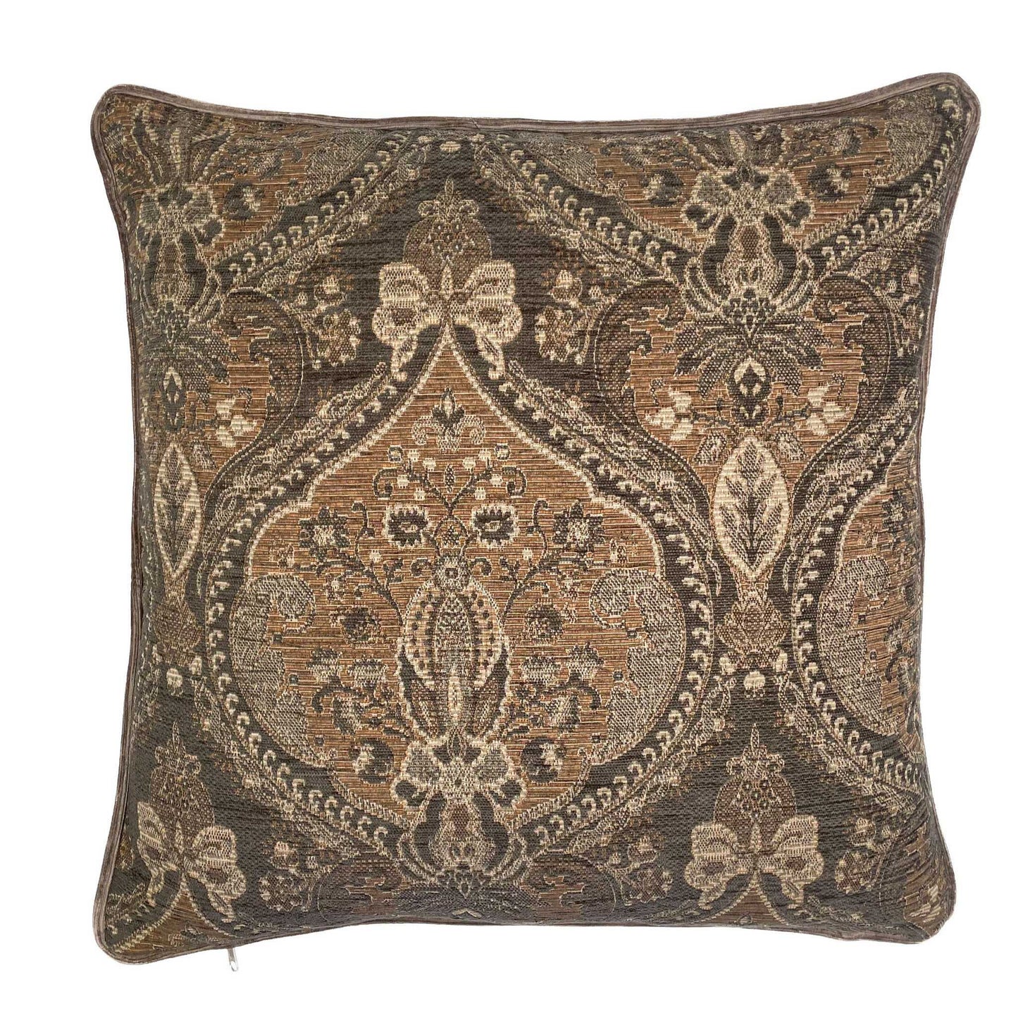 Decorative pillow with intricate paisley pattern on a white background