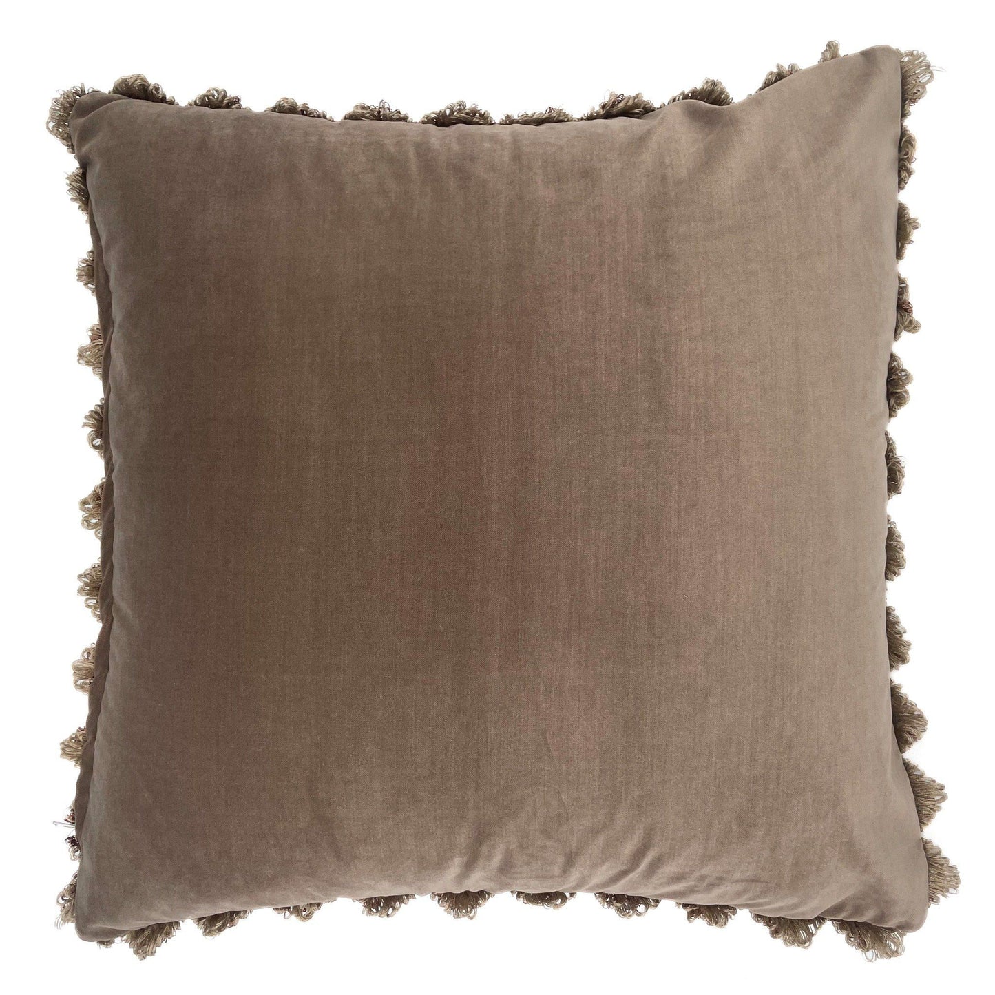 Brown pillow with tassels on a white background