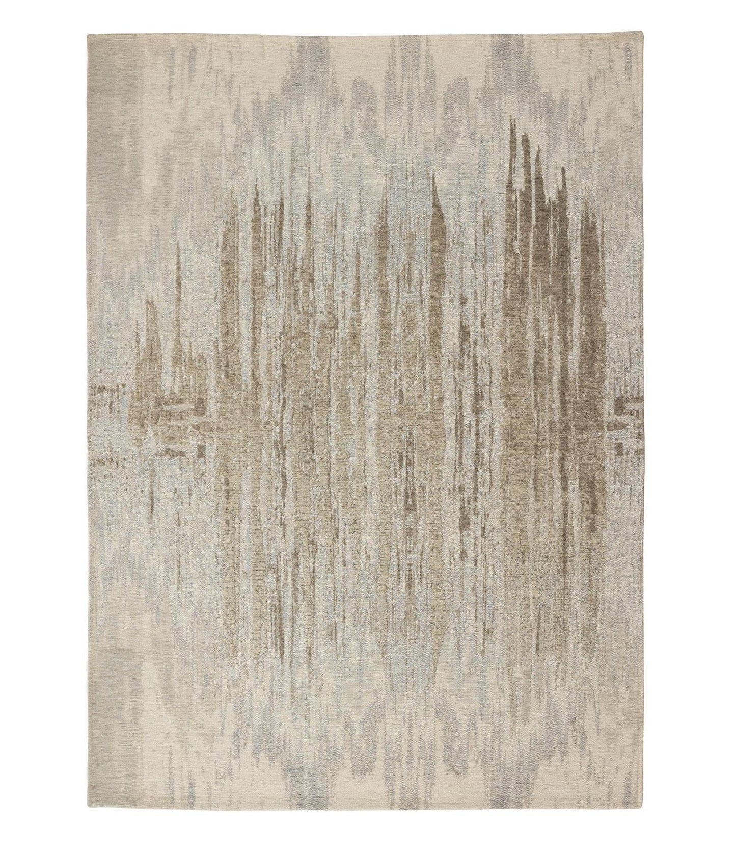 Textured area rug with abstract pattern on a white background