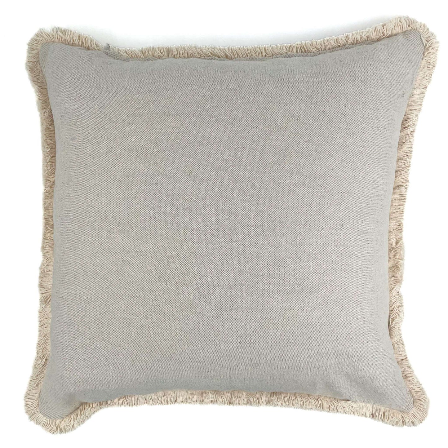 Gray cushion with beige fringes on a white background