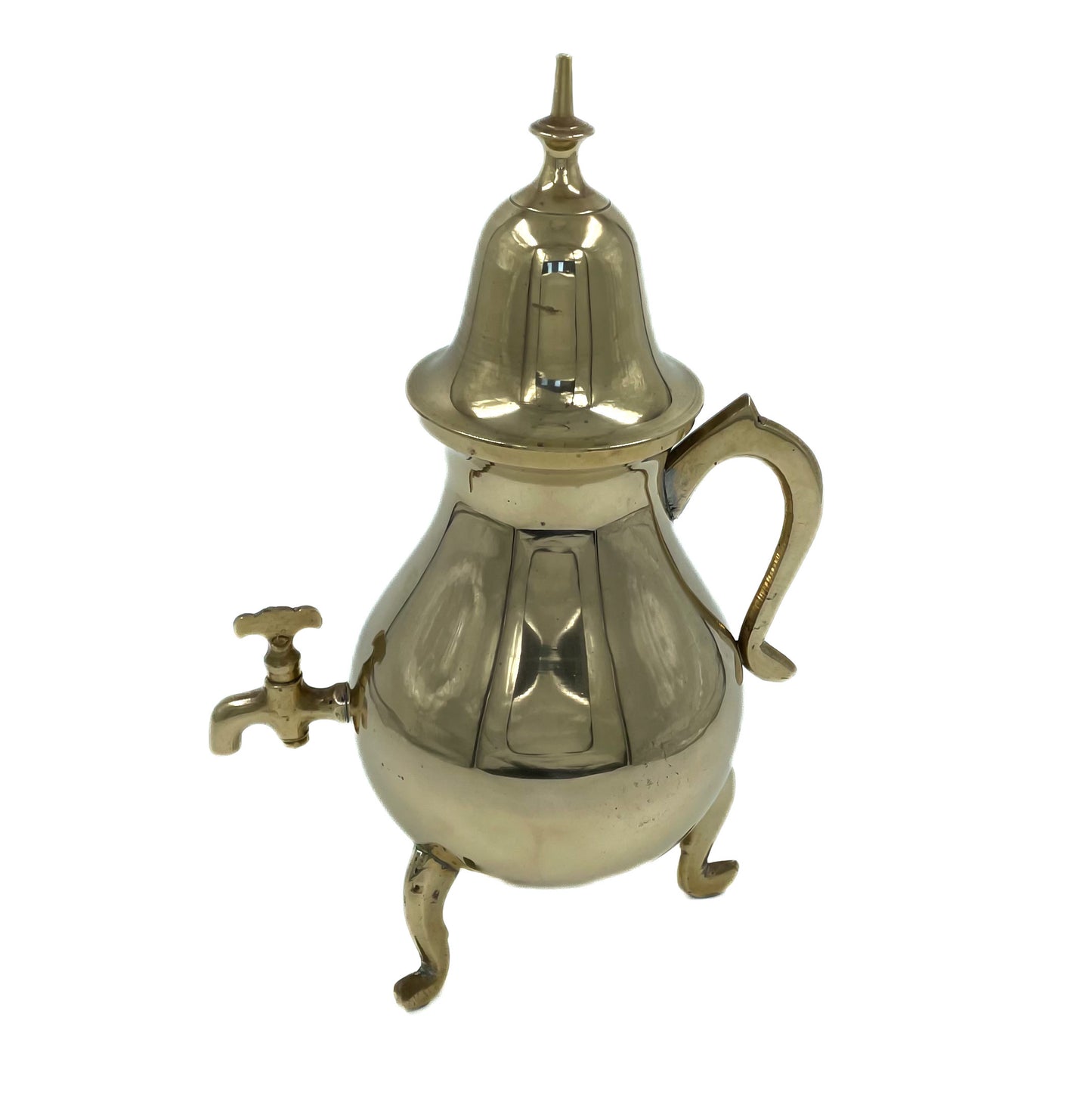 Side view of an elegant vintage brass Samovar