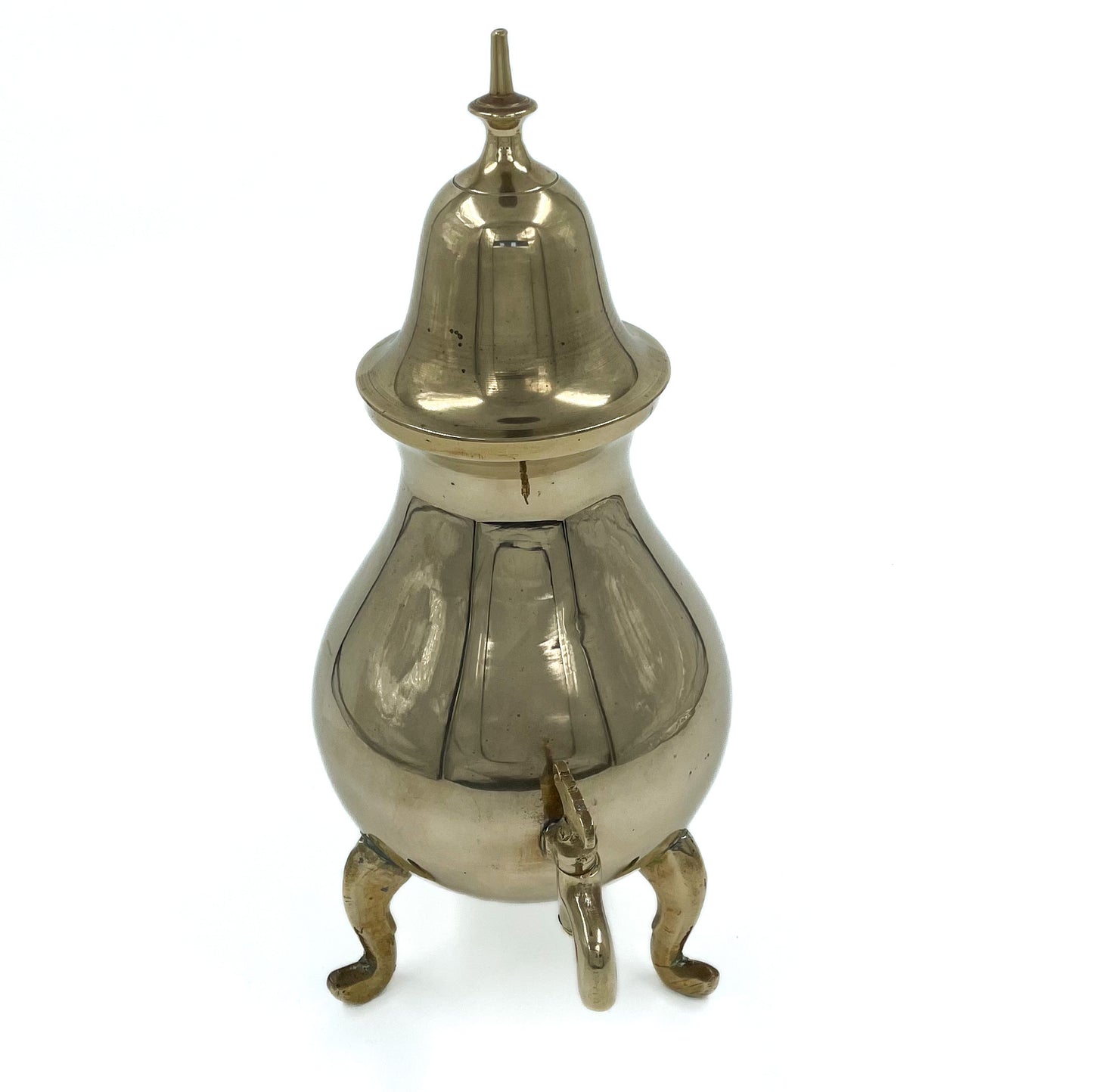 A vintage brass Samovar viewed from the front