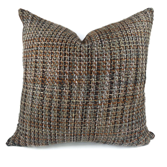 Multi-coloured textured scatter cushion in neutral colors. Viscose, cotton, linen blend fabric 60cm x 60cm