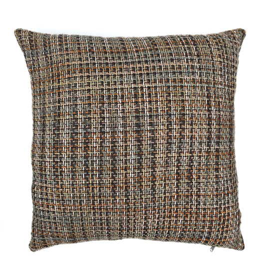 Multi-coloured textured scatter cushion in neutral colors. Viscose, cotton, linen blend fabric 60cm x 60cm