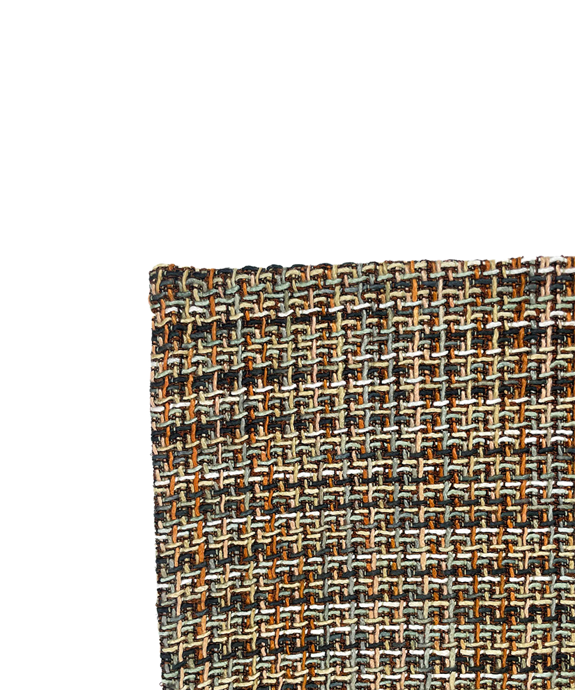 Close-up of a woven fabric  for a scatter cushion with a checkered pattern on a white background