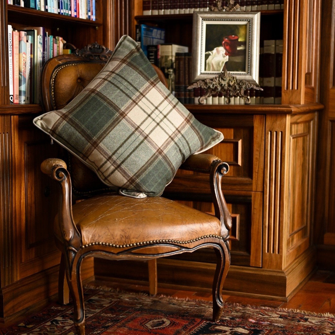 The Bainbridge Olive scatter cushions are made from a rich wool tartan and look elegant any setting, especially when paired with our soft throw blankets
