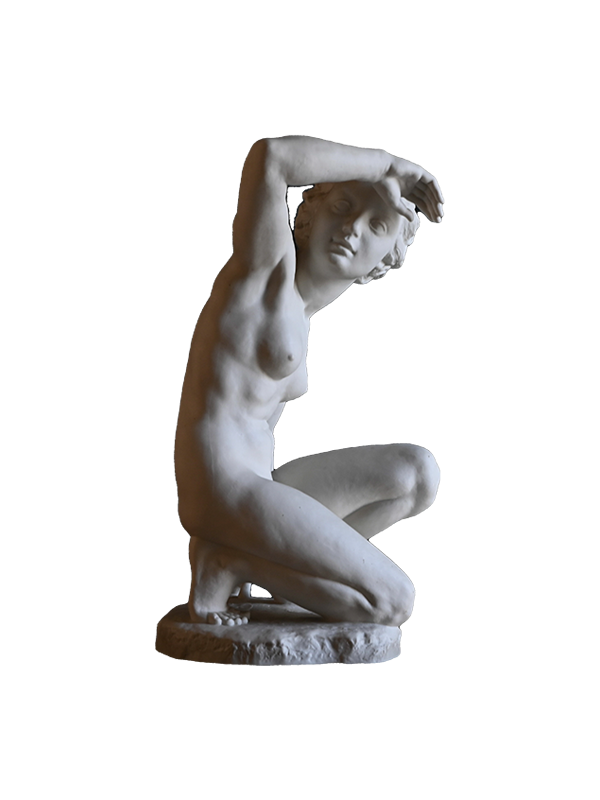 White blanc de Chine porcelain statue of a nude figure on a white background
