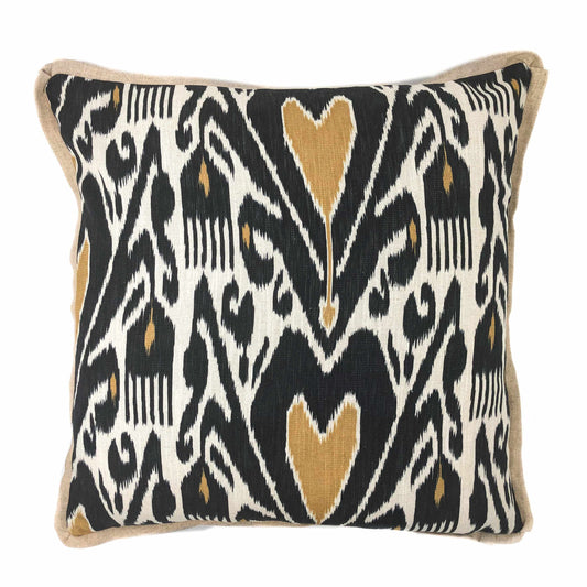 Blue and gold ikat print scatter cushion 60c x 60cm