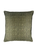 Olive green patterned pillow on a white background