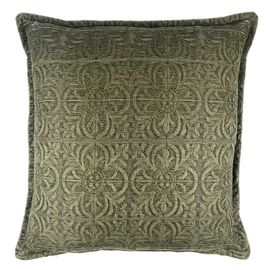 Green patterned pillow on a white background
