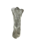 Frosted glass sculpture of a female figure on a white background