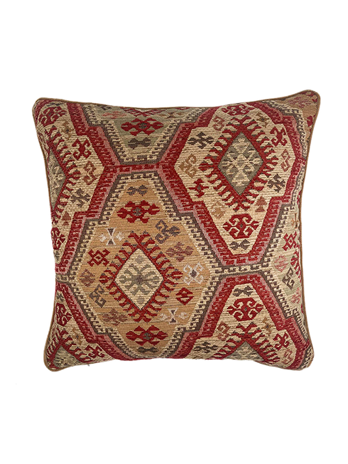 Decorative kilim style scatter cushion with geometric pattern on a white background