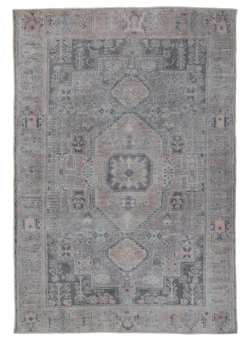 Modern Persian inspired rug with vintage appeal in soft blues and grey tones