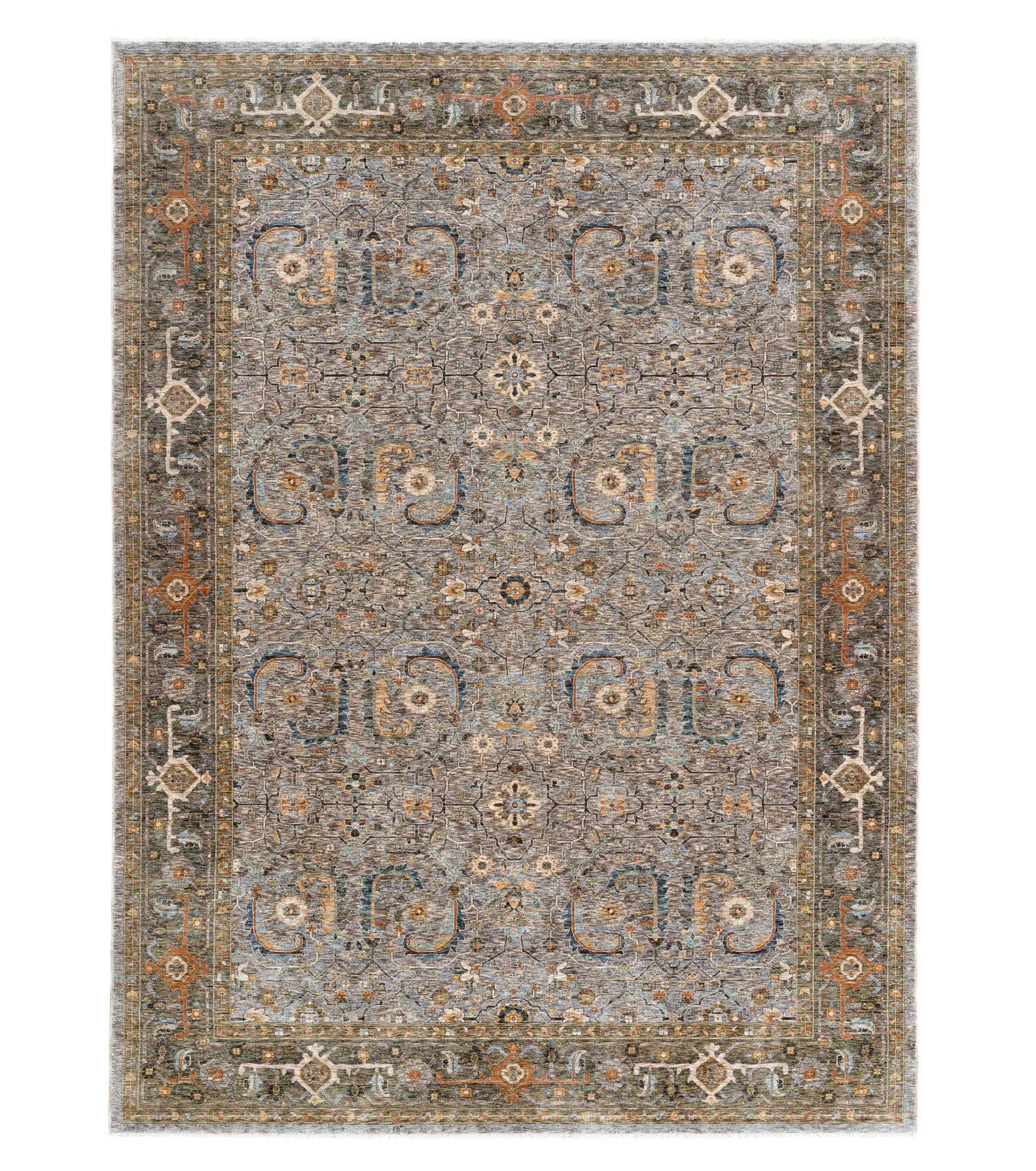 Decorative rug with intricate patterns on a plain background