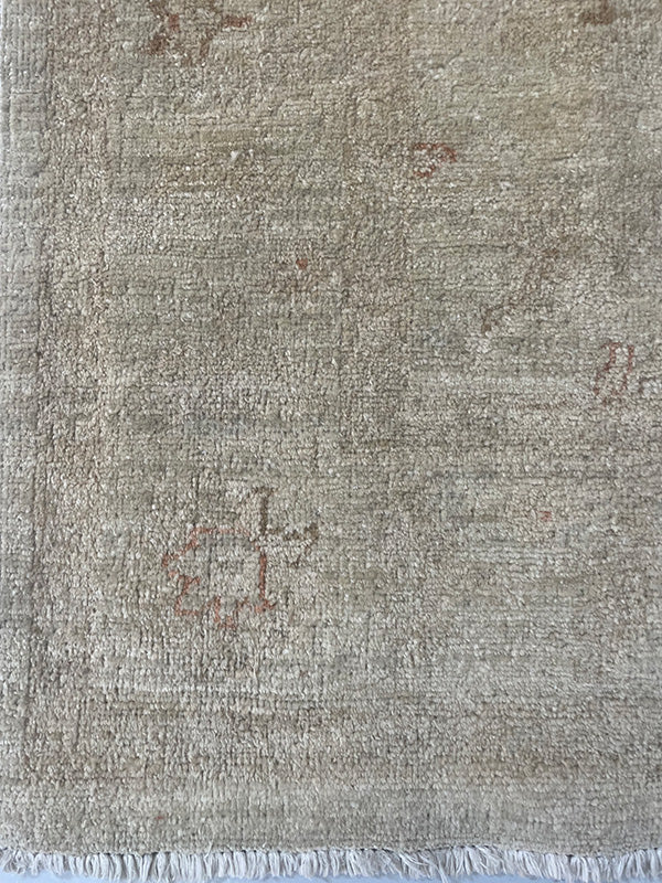 Textured cream rug with subtle patterns and fringed edge