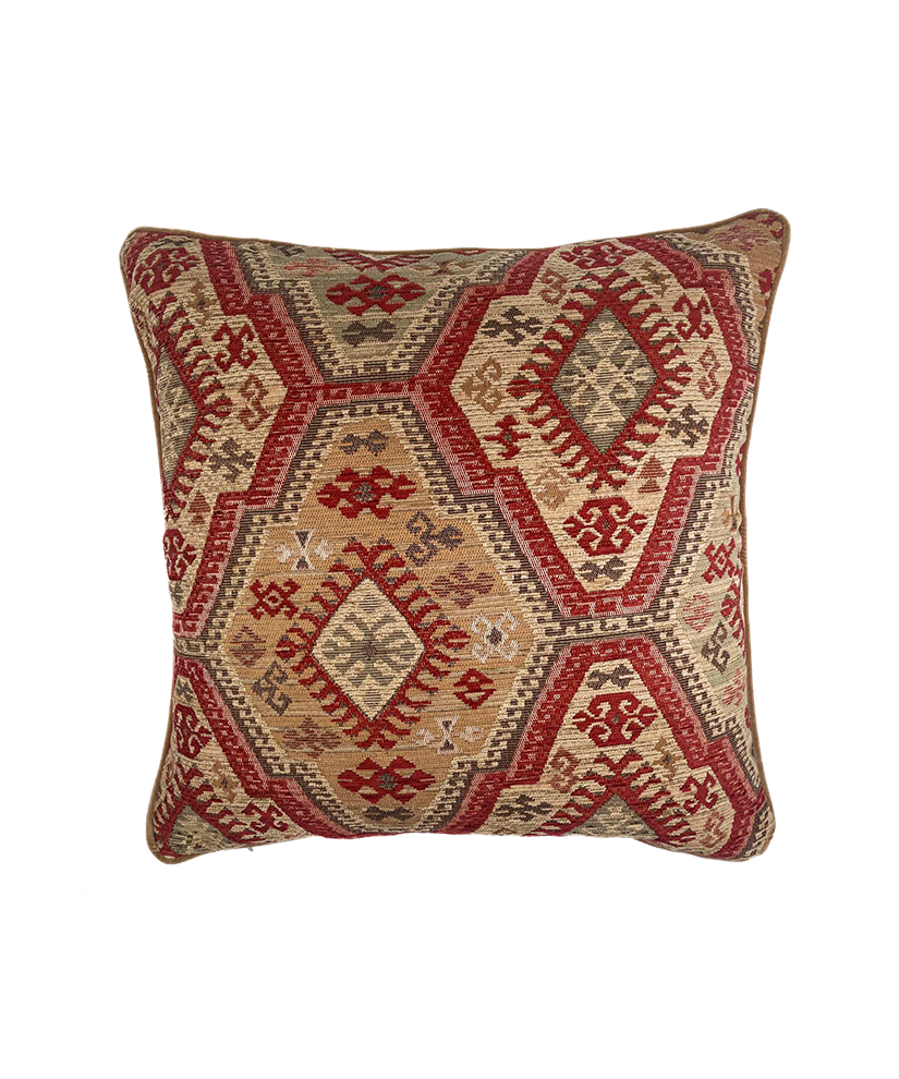 Decorative pillow with geometric pattern on a white background