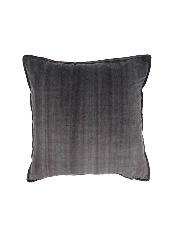 Gray velvet scatter cushion on a white background