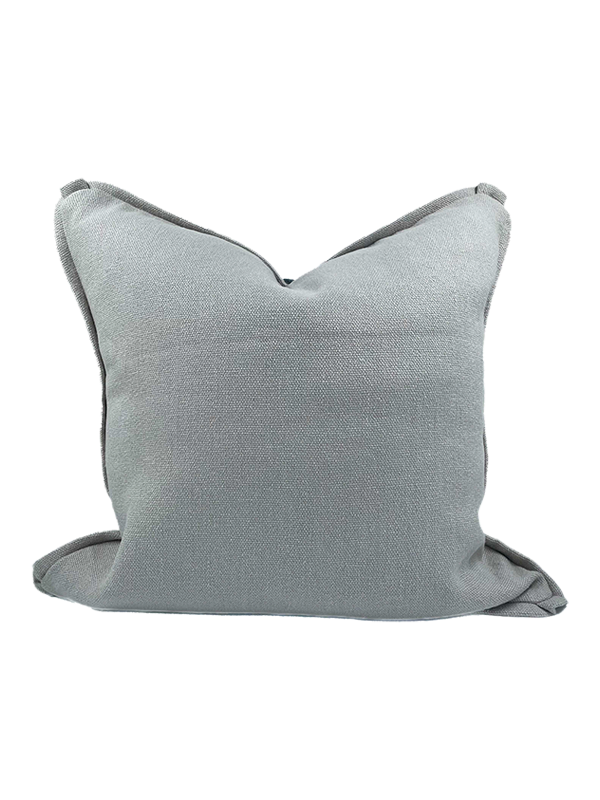 Stone colour linen scatter cushion back view on a white background