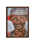 Framed oil painting of a man wearing a cap on a white background