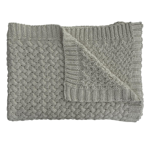 Luxurious cotton cable knit throw blanket in sage green 220cm x 140cm 