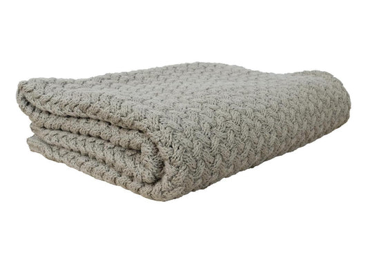 Luxurious cotton cable knit throw blanket in sage green 220cm x 140cm 