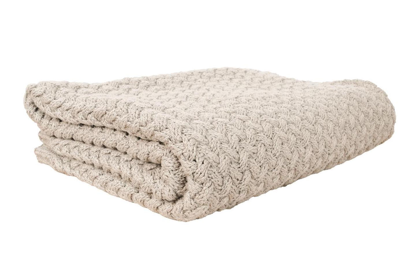 Luxurious cotton cable knit throw blanket in stone colour 220cm x 140cm 