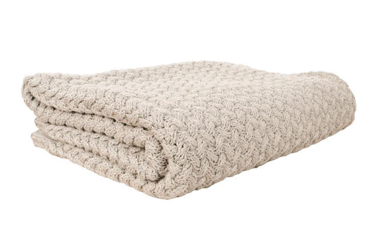 Luxurious cotton cable knit throw blanket in stone colour 220cm x 140cm 