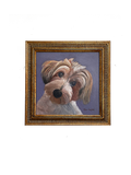 Framed painting of a dog's face on a white background