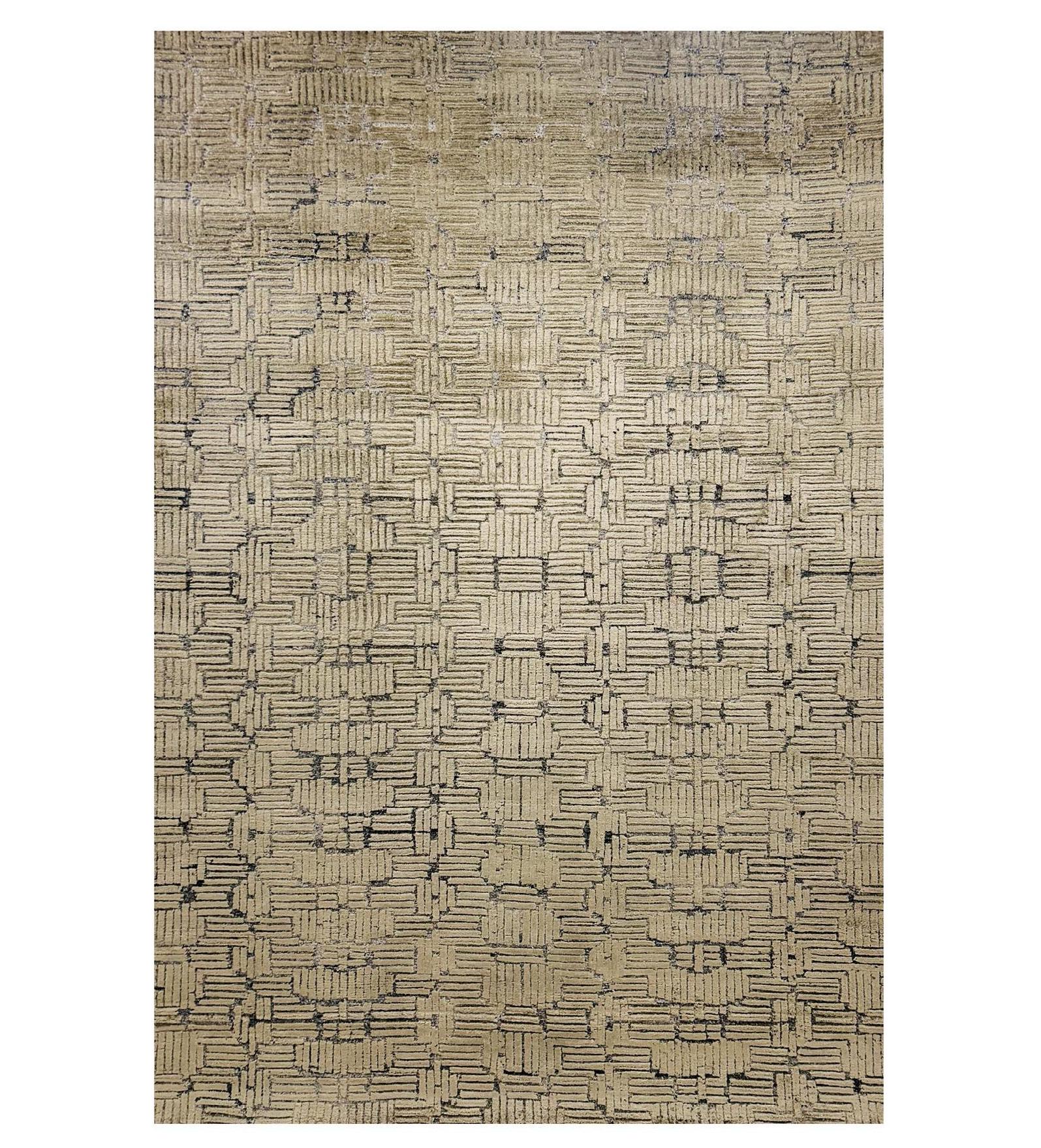 Textured area rug with geometric pattern on a white background