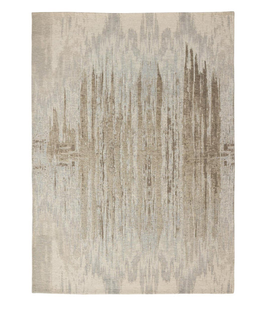Textured area rug with abstract pattern on a white background