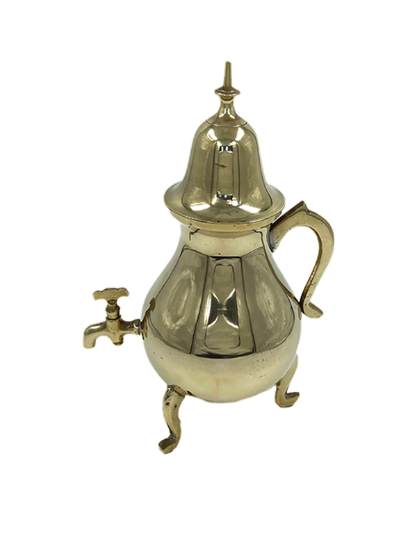 Vintage brass samovar coffee pot on a white background