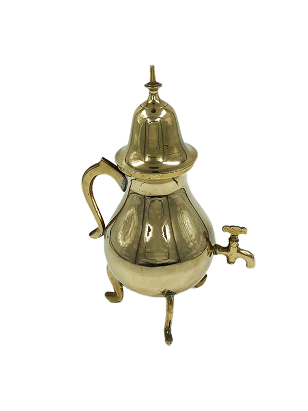 Vintage brass samovar coffee pot on a white background