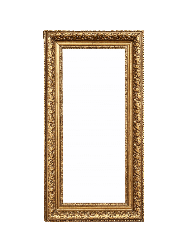 Decorative vintage gold framed mirror  with ornate border on a white background
