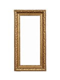 Decorative vintage gold framed mirror  with ornate border on a white background