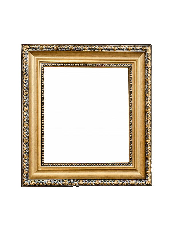 Decorative vintage gold mirror with ornate border on a white background