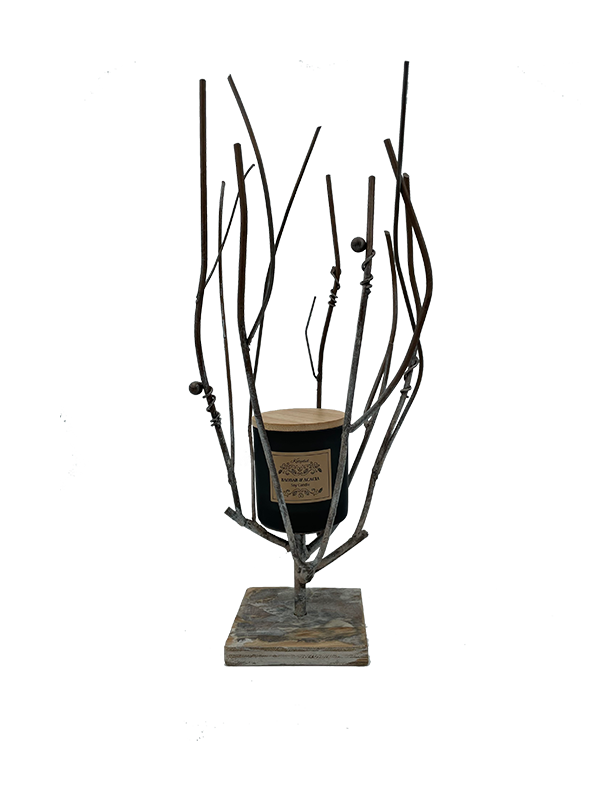 Decorative candle holder with branches on a white background