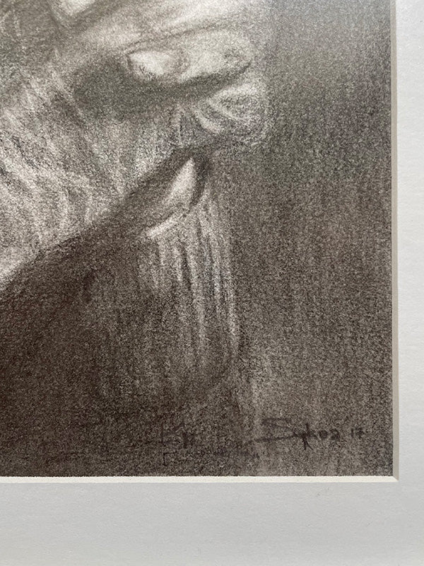 Detailed pencil drawing of a wise man with a beard and mustache on a white background.